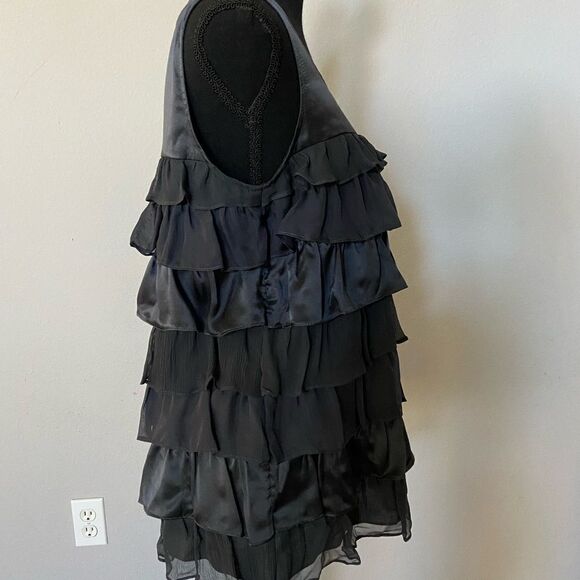 Garnet Hill Silk Black Ruffle Top Size 6 - Picture 3 of 7